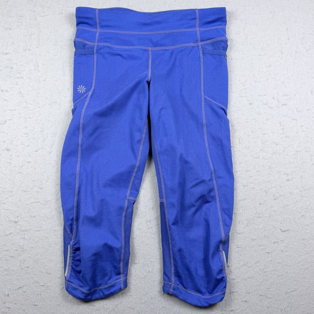 Athleta XS Capri Leggings Blue Pockets High Waist 16" Inseam Workout Gym Yoga